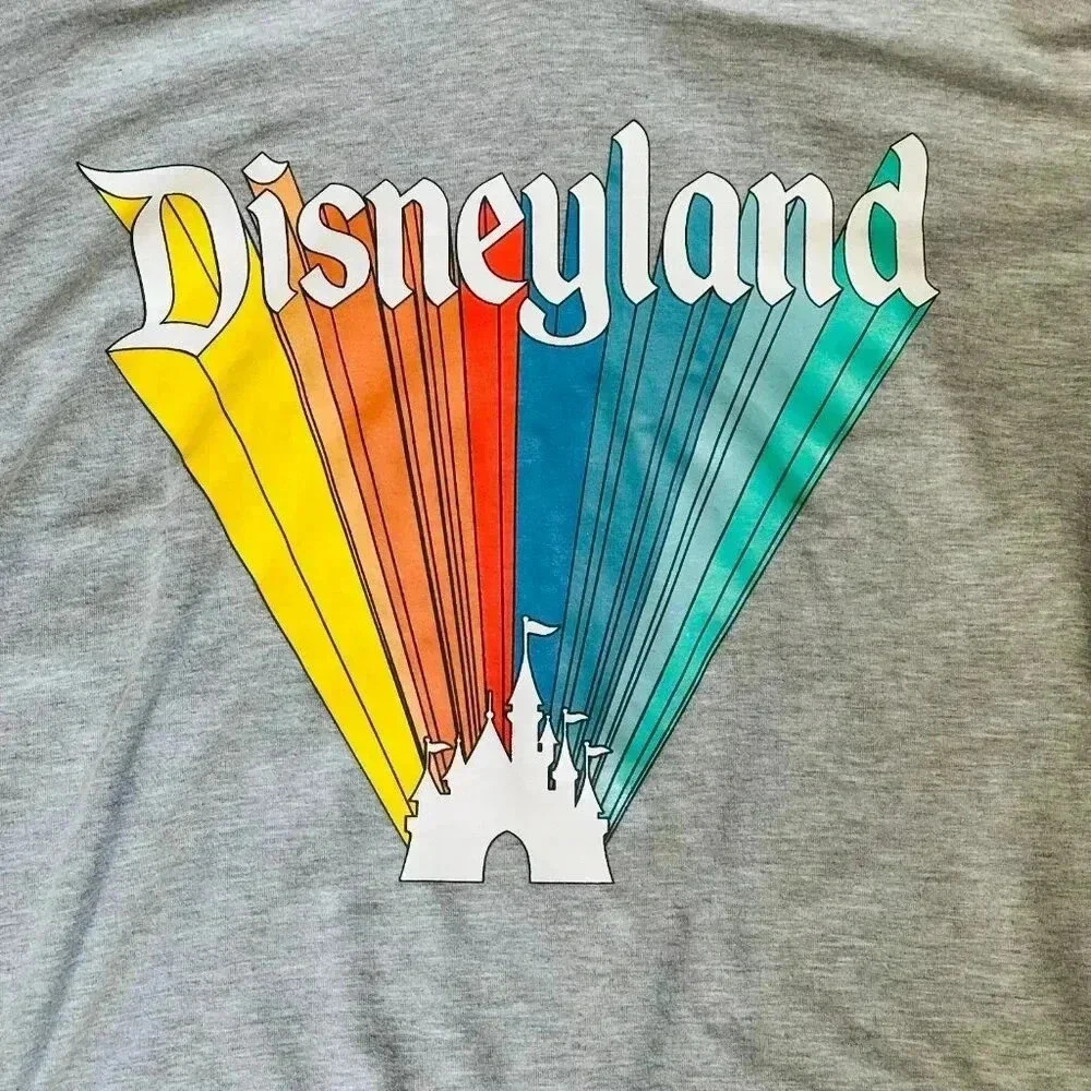 Disneyland Gray Pullover Hoodie 1X Sweatshirt Rainbow Castle Lightweight Hi-Low - Picture 2 of 4